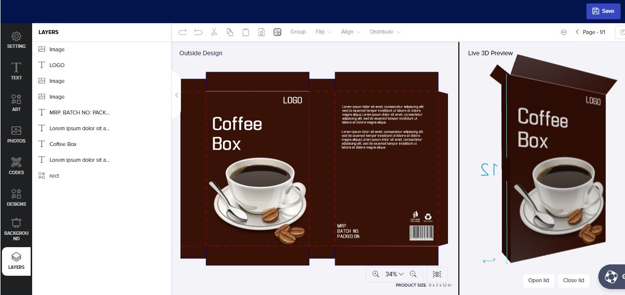 coffee packaging box template
