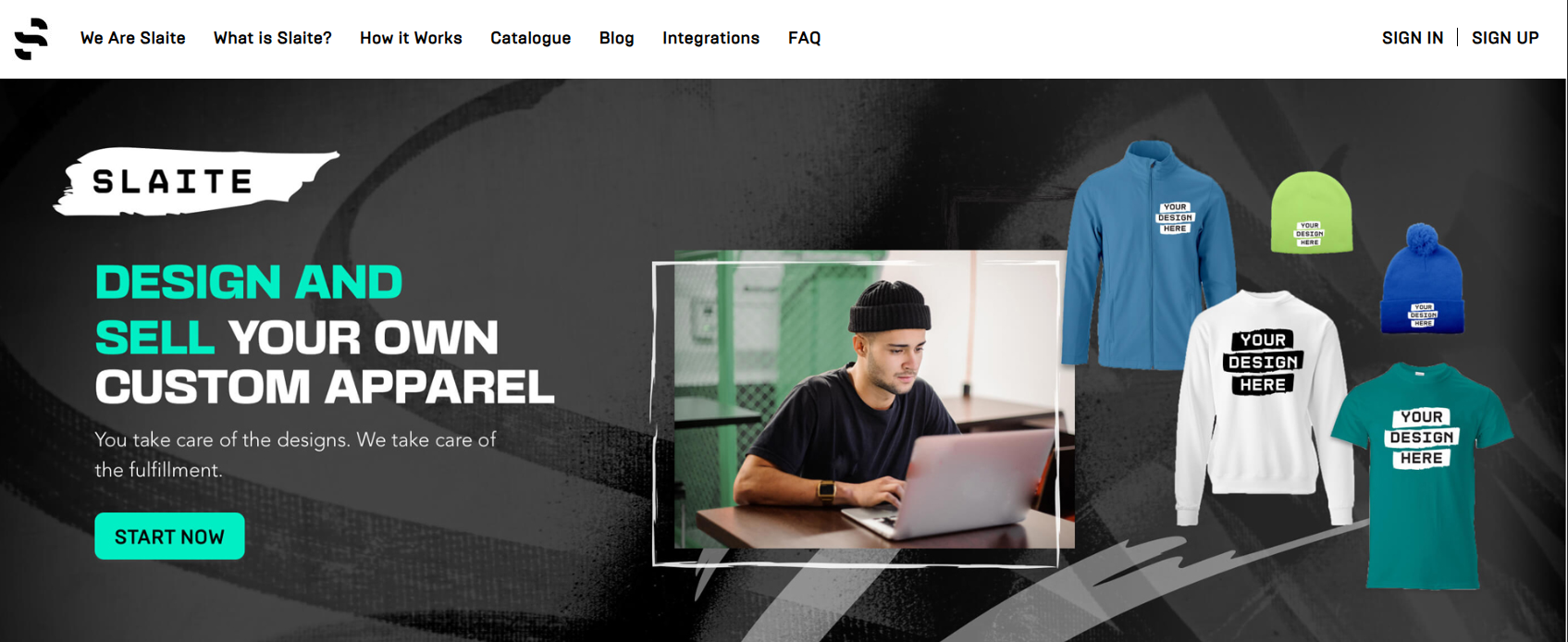 Slaite print on demand platform showing custom apparel products ready for online selling