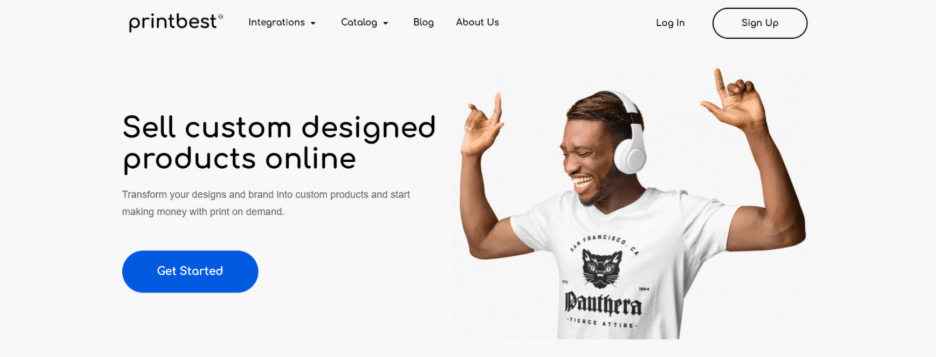 Printbest website promoting custom designed products and print on demand merchandise