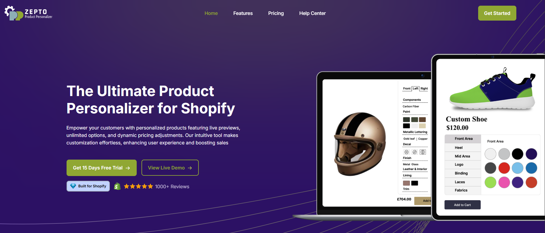 Zepto product personalizer interface showing live preview and customization options for Product Personalization Shopify Apps
