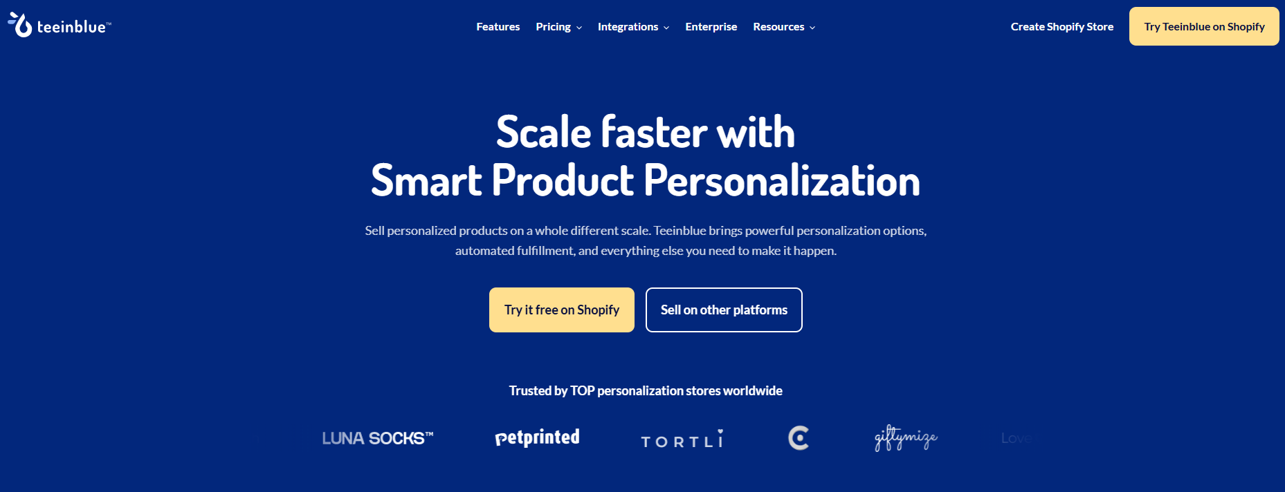 Teeinblue product personalization platform homepage for scaling Product Personalization Shopify Apps on Shopify
