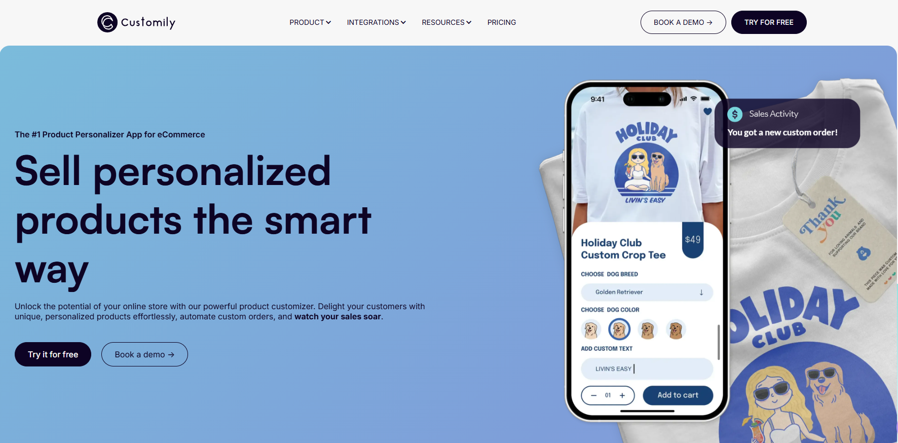 Customily product customizer app showing personalized t-shirt preview for Product Personalization Shopify Apps