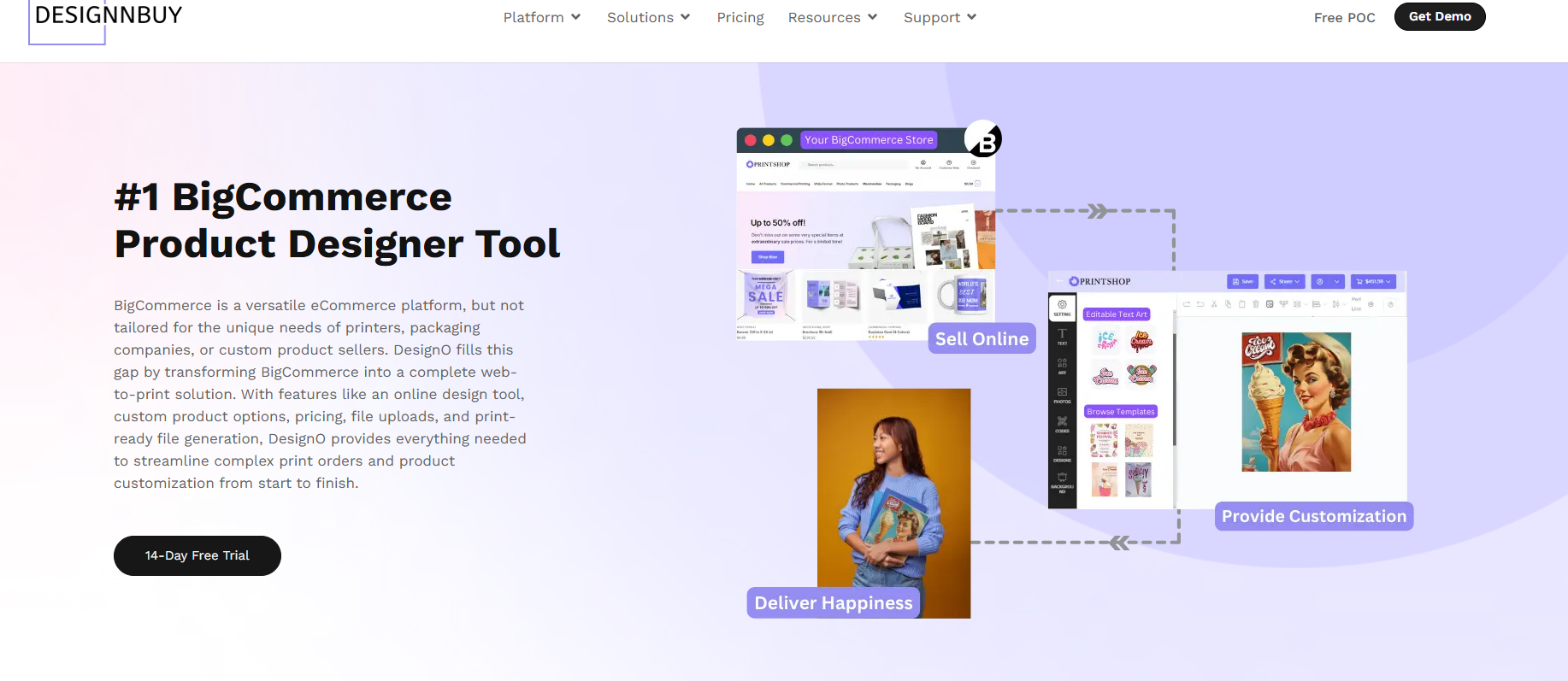 BigCommerce product designer interface with online design tool and customization workflow for woocommerce product designer plugin comparison