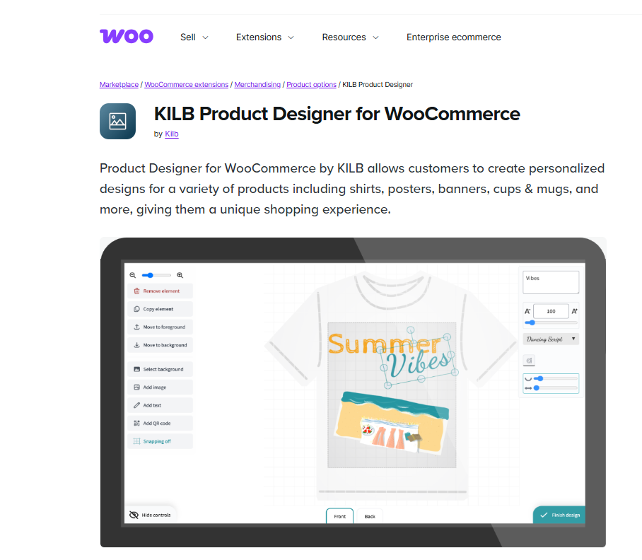 KILB Product Designer interface for creating custom product designs in woocommerce product designer plugin