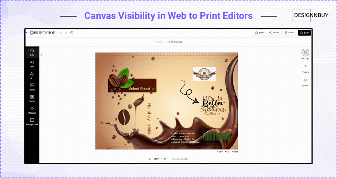 Canvas Visibility in Web-to-Print Editors| DesignNBuy