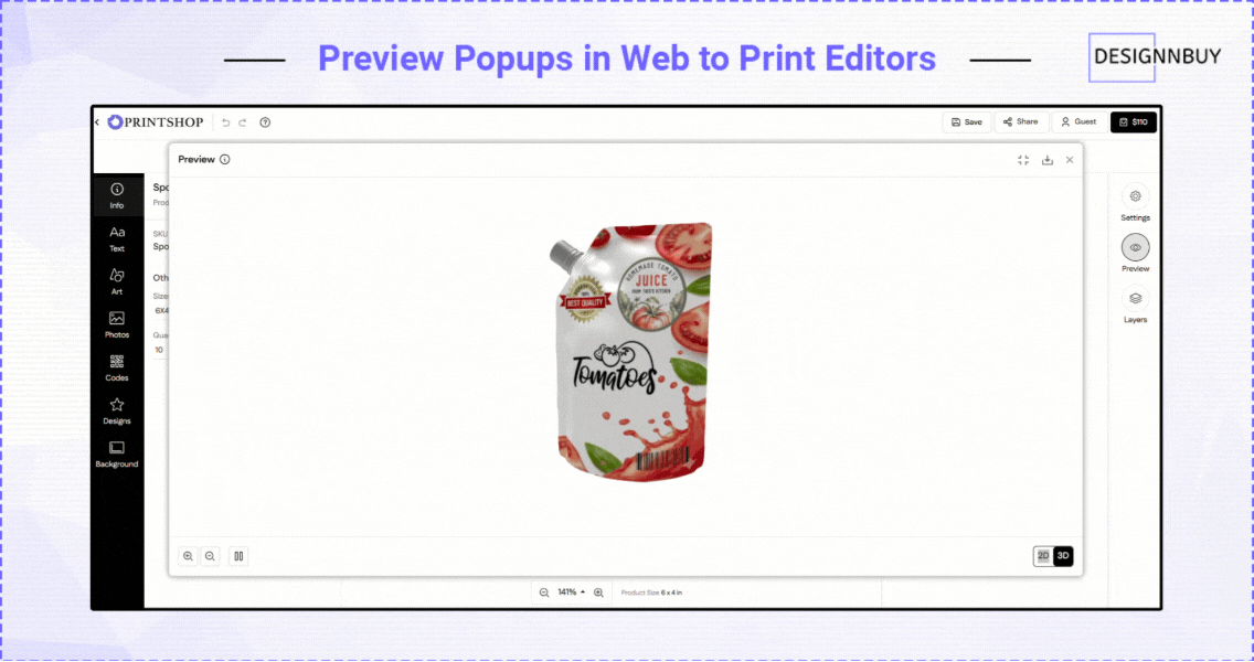 Preview Popups in Web-to-Print Editors| DesignNBuy